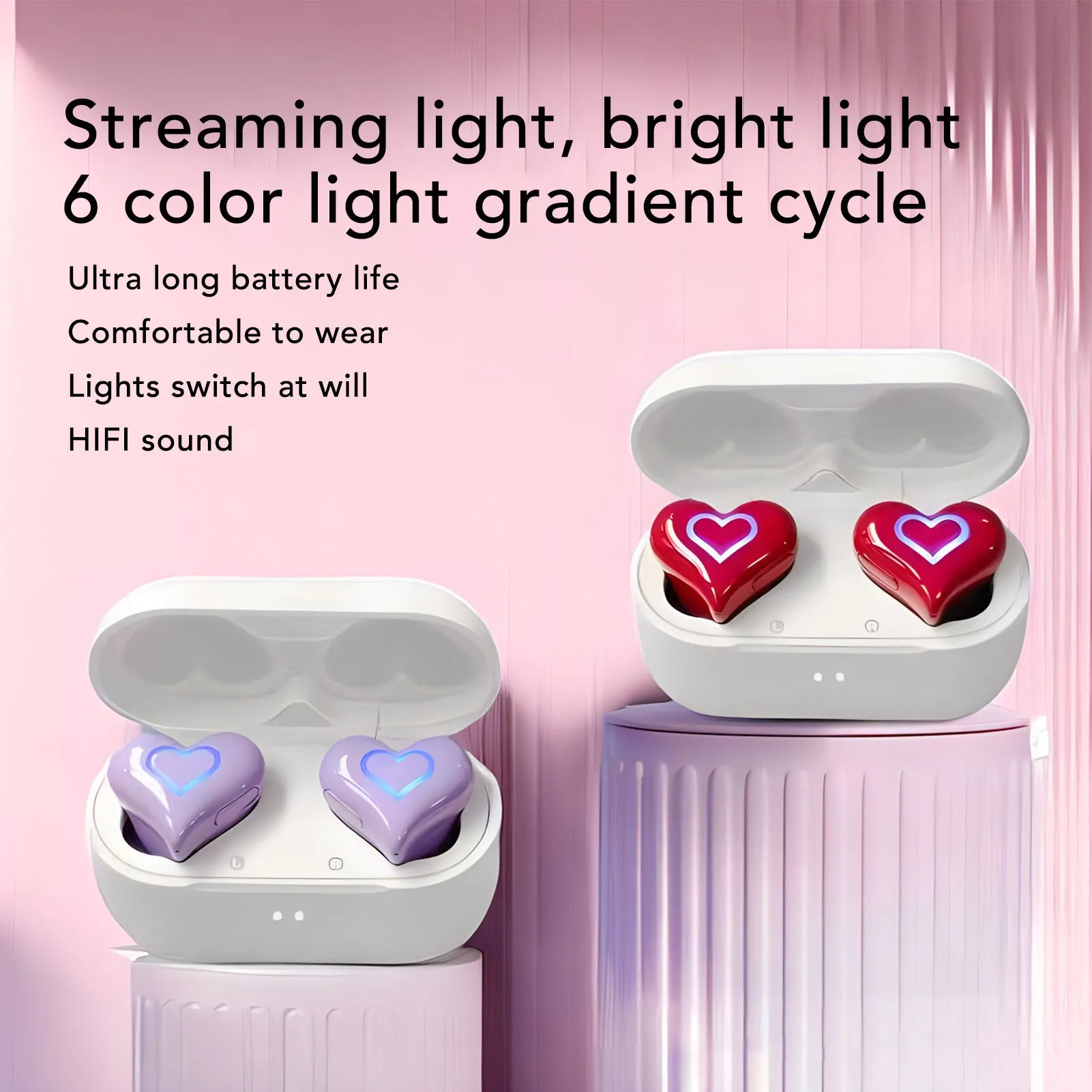 main-image-1 Cute Heart Shaped Bluetooth Earbuds - Image 1